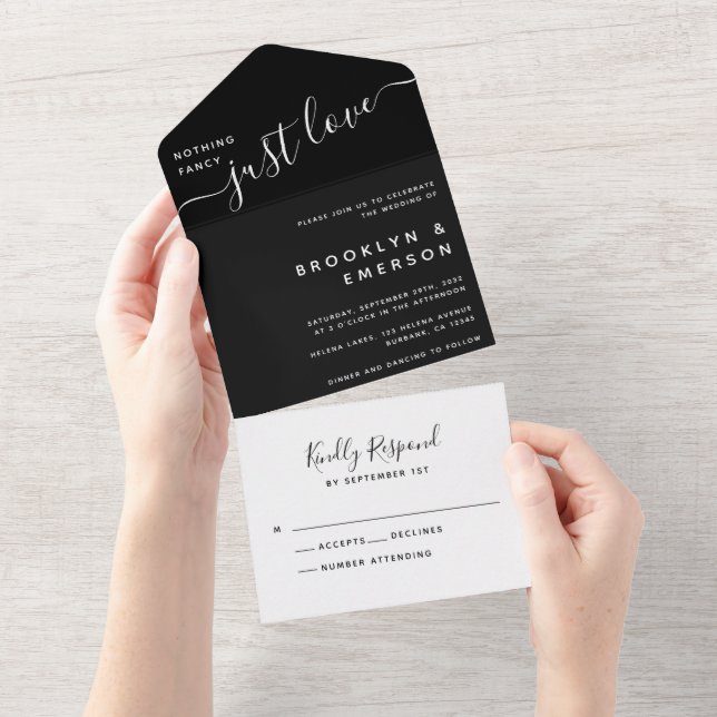 Black Nothing Fancy Just Love Wedding All In One Invitation (Tearaway)
