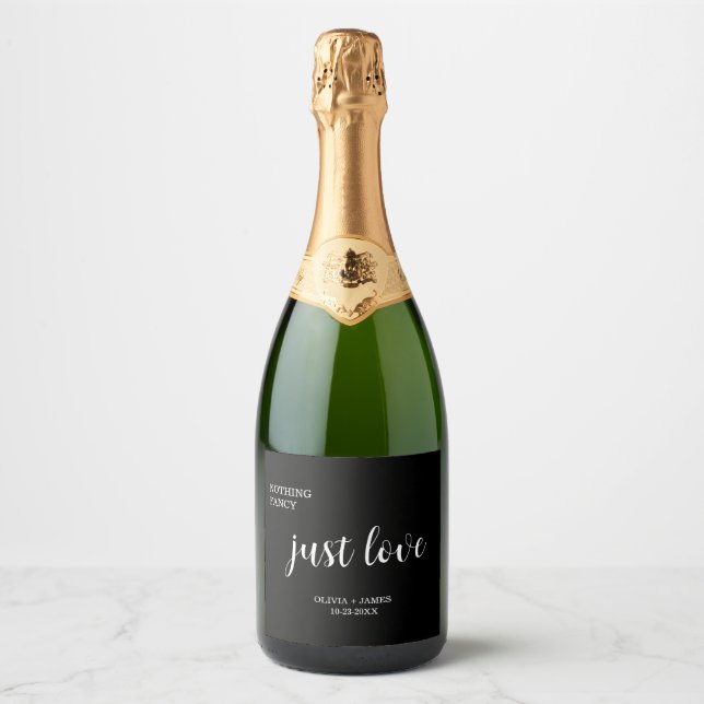 Black Nothing Fancy Just Love Wedding   Sparkling Wine Label (Front)