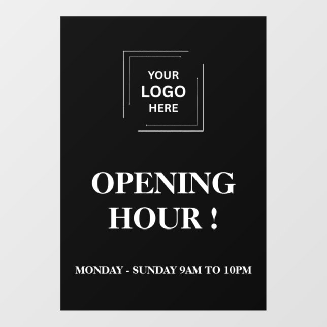 Black Now Open Business Hours Window Cling (Sheet)