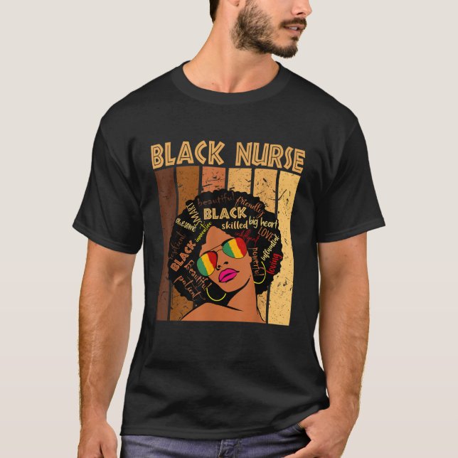Black Nurse Afro African American Women Black Hist T-Shirt (Front)