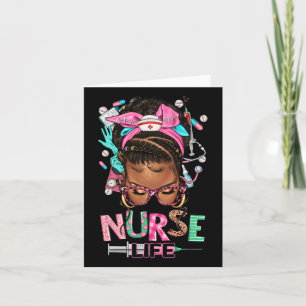 Black Nurse Life Afro Messy Bun Black Women Nurse' Card