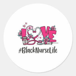 Black Nurse Love Valentine Day Cute Women Heart Ap Classic Round Sticker