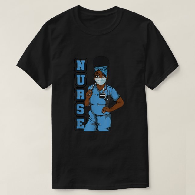 Black Nurse Uniform Face Mask Afro African Women F T-Shirt (Design Front)