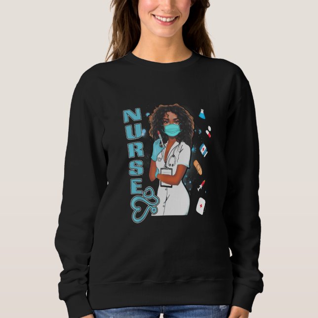 Black Nurse Uniform Face Mask Afro African Women Sweatshirt (Front)