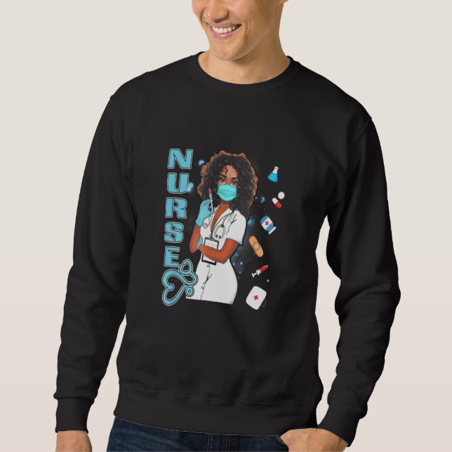 Black Nurse Uniform Face Mask Afro African Women Sweatshirt (Front)