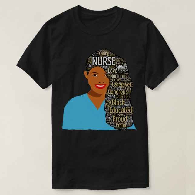 Black Nurse Words in Afro Hair T-Shirt (Design Front)