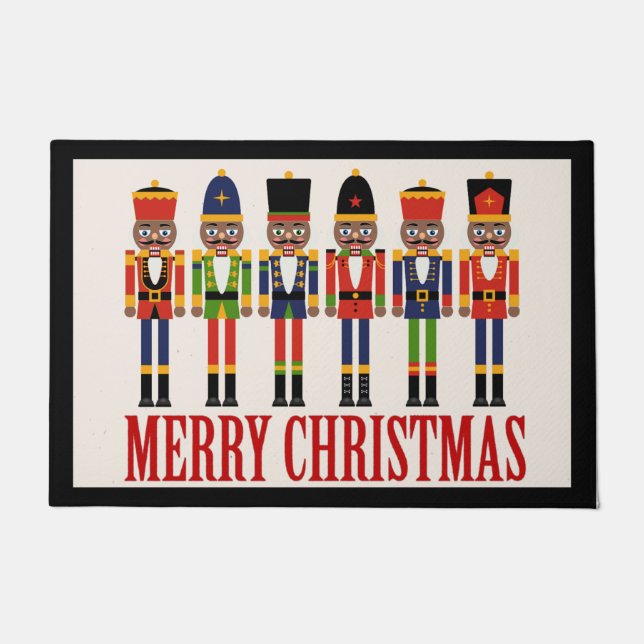Black Nutcracker Christmas Door Mat (Front)