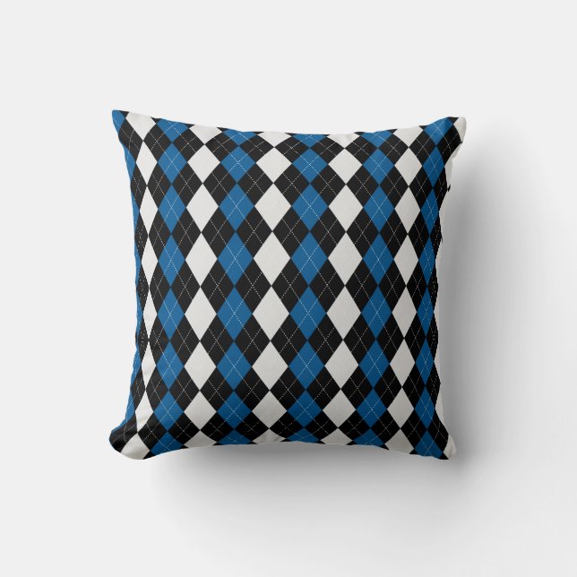 Black & OCEAN BLUE Diamonds ARGYLE Pattern Cushion (Front)