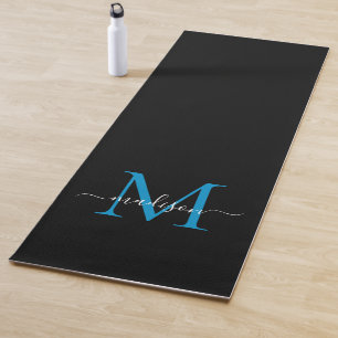 Black Ocean Blue Monogram Elegant Feminine Yoga Mat