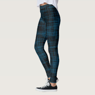 Black / Ocean Dark Blue Abstract Stripe Pattern Leggings