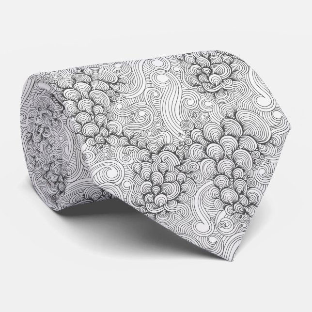 Black Ocean Waves & Seashell Pattern Tie (Rolled)