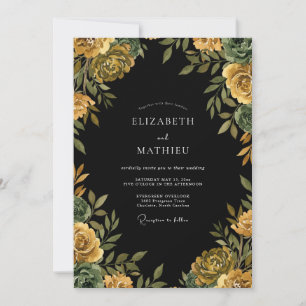 Black Ochre Ranunculus Eucalyptus Wedding Invitation