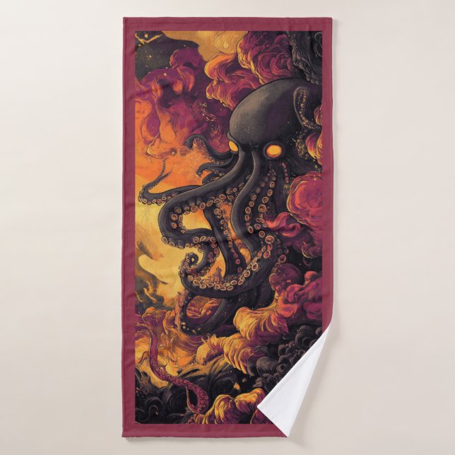 Black Octopus Artwork Beach Towel (Bath Towel)