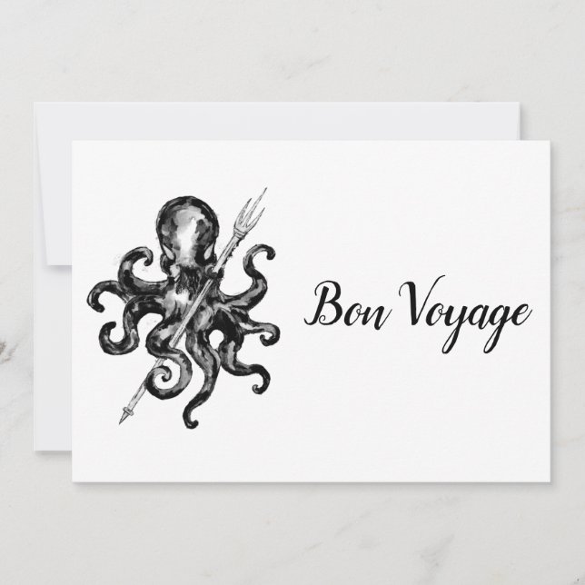 Black Octopus Bon Voyage Thank You Card (Front)