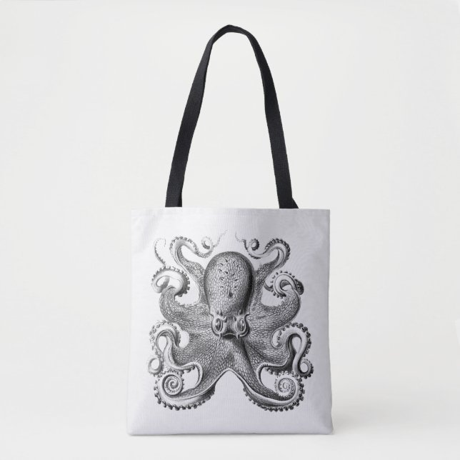 Black Octopus illustration by Ernst Haeckel Tote Bag (Front)