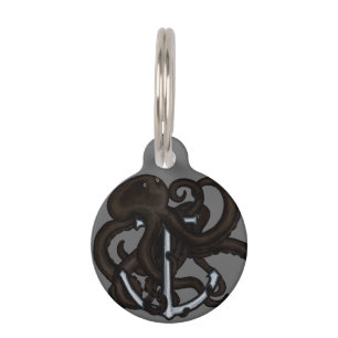 Black Octopus Over Anchor Pet Tag