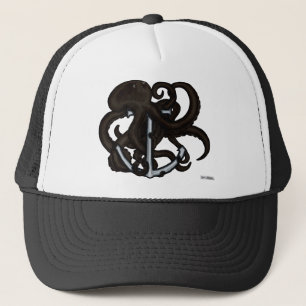 Black Octopus Over Anchor Trucker Hat