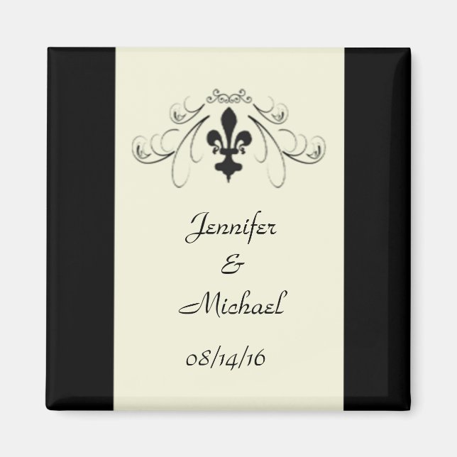Black Off White Fleur de Lis Wedding Magnet (Front)
