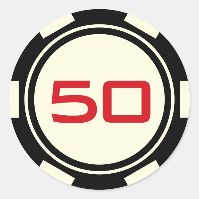 Black Off White Poker Chip Casino Birthday Number Classic Round Sticker (Front)