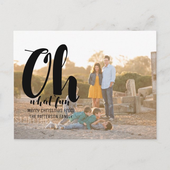 Black Oh What Fun Holiday Photo Postcard (Front)