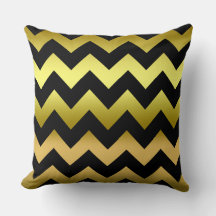 Black Old Gold Ombre Zig Zag Striped Pillow