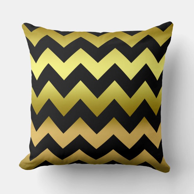 Black Old Gold Ombre Zig Zag Striped Pillow (Front)