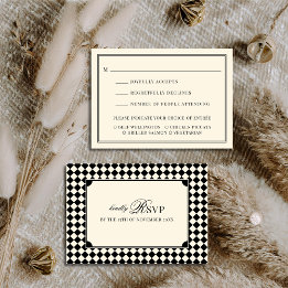Black Old Money Wedding Mail In with Meal Choice RSVP Card