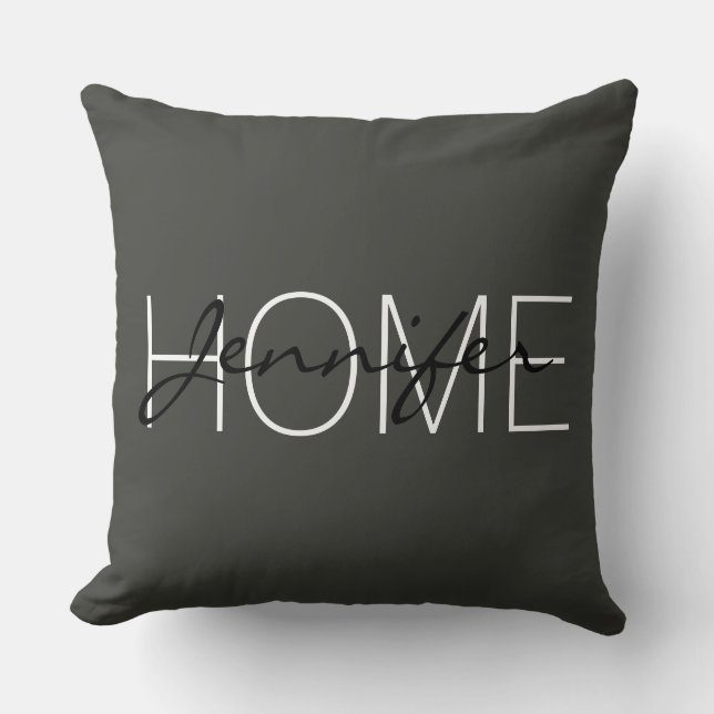 Black olive colour home monogram cushion (Front)