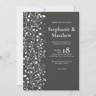 Black Olive • Flowering Vine Photo Wedding Invitation