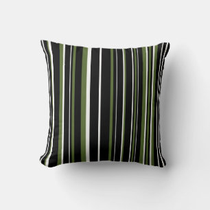 Black, Olive Green, and White Barcode Stripe Cushion