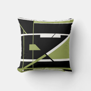 Black Olive White Geometric Abstract Art Design Cushion