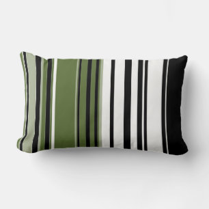 Black, Olive, White Retro Stripes Art Design Lumbar Cushion