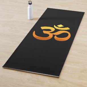 Black Om Mantra Yoga Mat Meditation Gold Sun