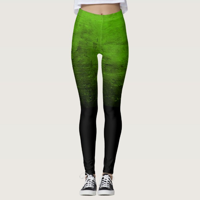 Black Ombré Distressed Texture - Green Leggings (Front)