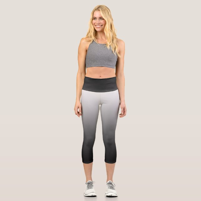 Black Ombre Gradient Faded   Capri Leggings (Front)