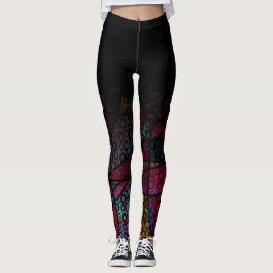 Black Ombre Over Colourful Line & Circle Abstract Leggings