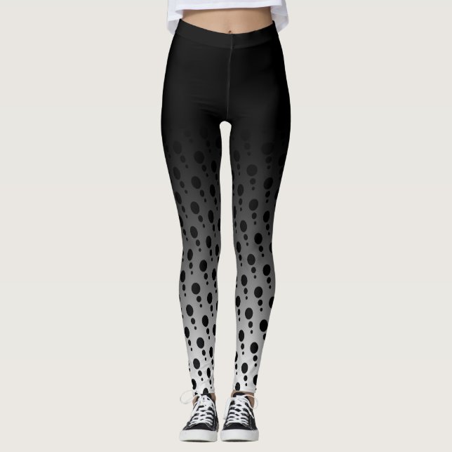 Black Ombre w/ Black & White Circle Trios Pattern Leggings (Front)