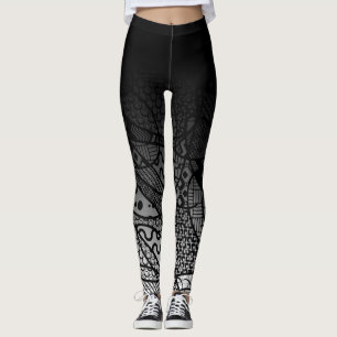 Black Ombre w/ Black & White Pattern Abstract Leggings