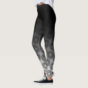 Black Ombre w/ Retro Black & White Round Pattern Leggings