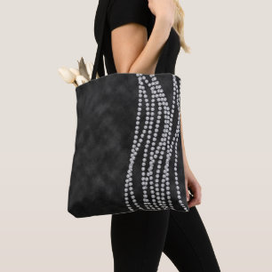 BLACK OMBRE WITH DIAMOND LOOK CHAINS STONES BEADS TOTE BAG