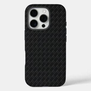 Black on Black Chequered Weave Leather Look iPhone 16 Pro Case
