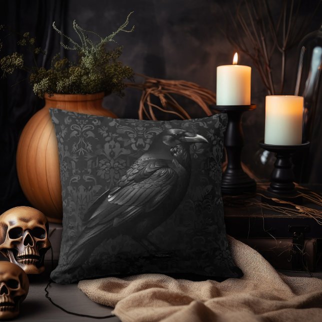 Black on Black Damask Raven Design Cushion (Creator Uploaded)