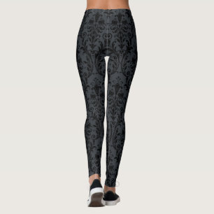 Black On Black Floral Swirls Damask Leggings