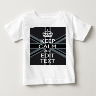 Black on Black  Keep Calm and Your Text Union Jack Baby T-Shirt