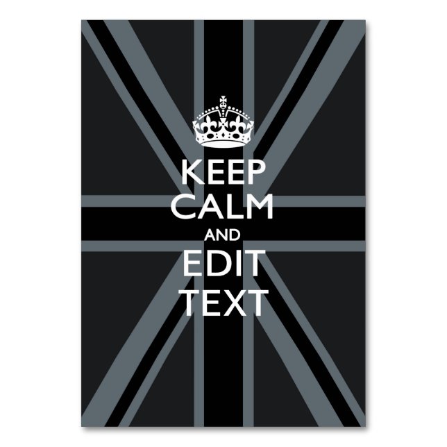 Black on Black  Keep Calm and Your Text Union Jack Table Number (Front)