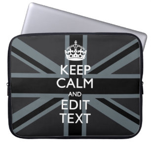 Black on Black Keep Calm Personalised Union Jack Laptop Sleeve