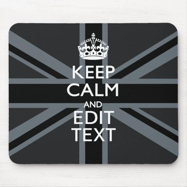 Black on Black  Keep Calm Personalised Union Jack Mouse Pad (Front)
