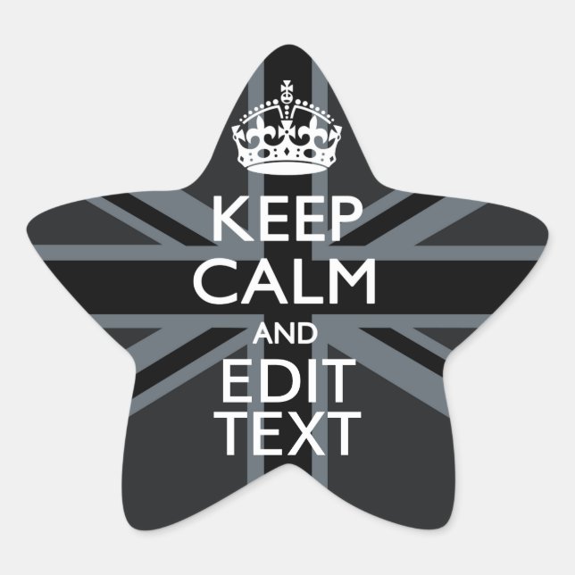 Black on Black  Keep Calm Personalised Union Jack Star Sticker (Front)