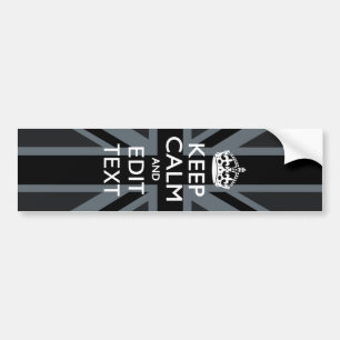 Black on Black Keep Calm Personalized Union Jack Bumper Sticker