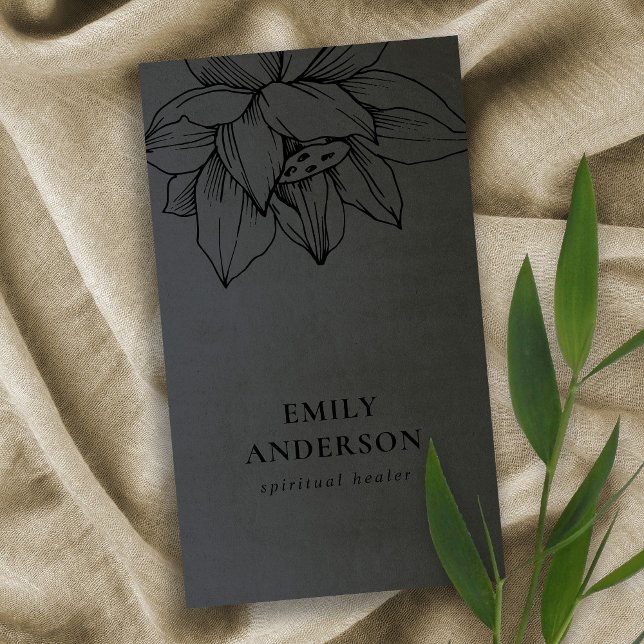 BLACK ON BLACK LOTUS SIMPLE REIKI SPIRITUAL HEALER BUSINESS CARD (Creator Uploaded)